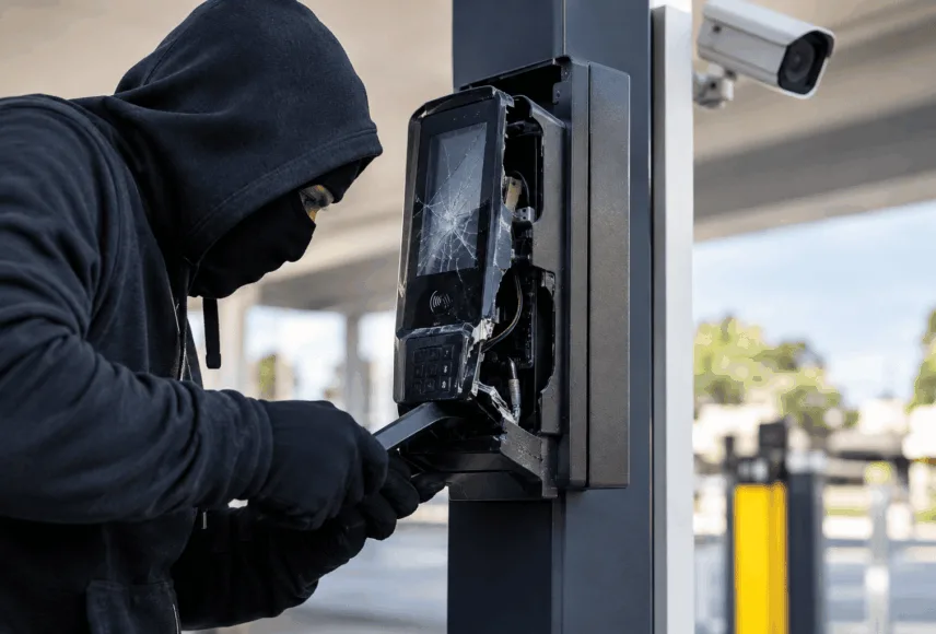 Hardware em comodato vandalizado e danificado durante tentativa de roubo em estabelecimento comercial